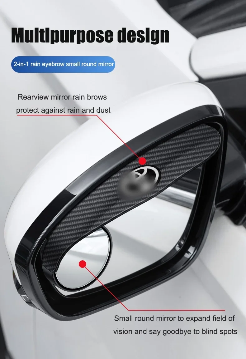 🔥Hot Selling🔥Exclusive Logo🔥 Car Rear View Mirror Small Round Mirror Rain Eyebrow (2PCS)