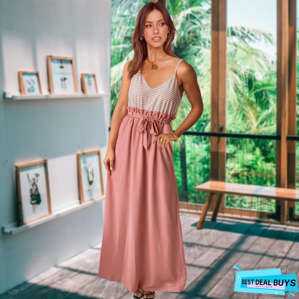 Contrast Stripe Stitching Dress Slim Print Skirt