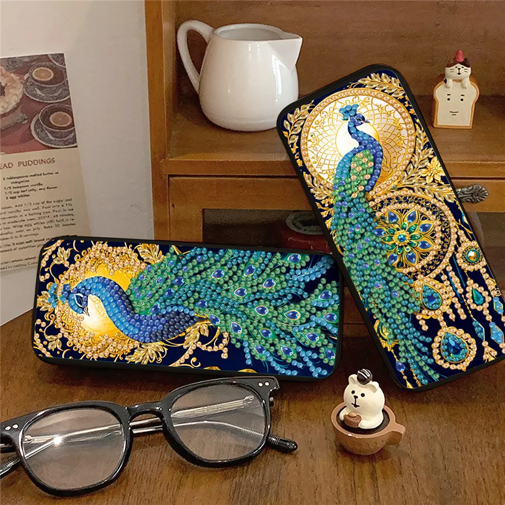 2Pcs 5D DIY Peacock Diamond Painting Glasses Case Kit Diamond Art Glasses Case