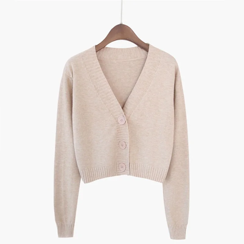 Zoki Corp Cardigan Sweater Autumn Long Sleeve Soft Sexy V Neck Knitted Korean Short Top Casual Single Breasted Pink Thin Blouse