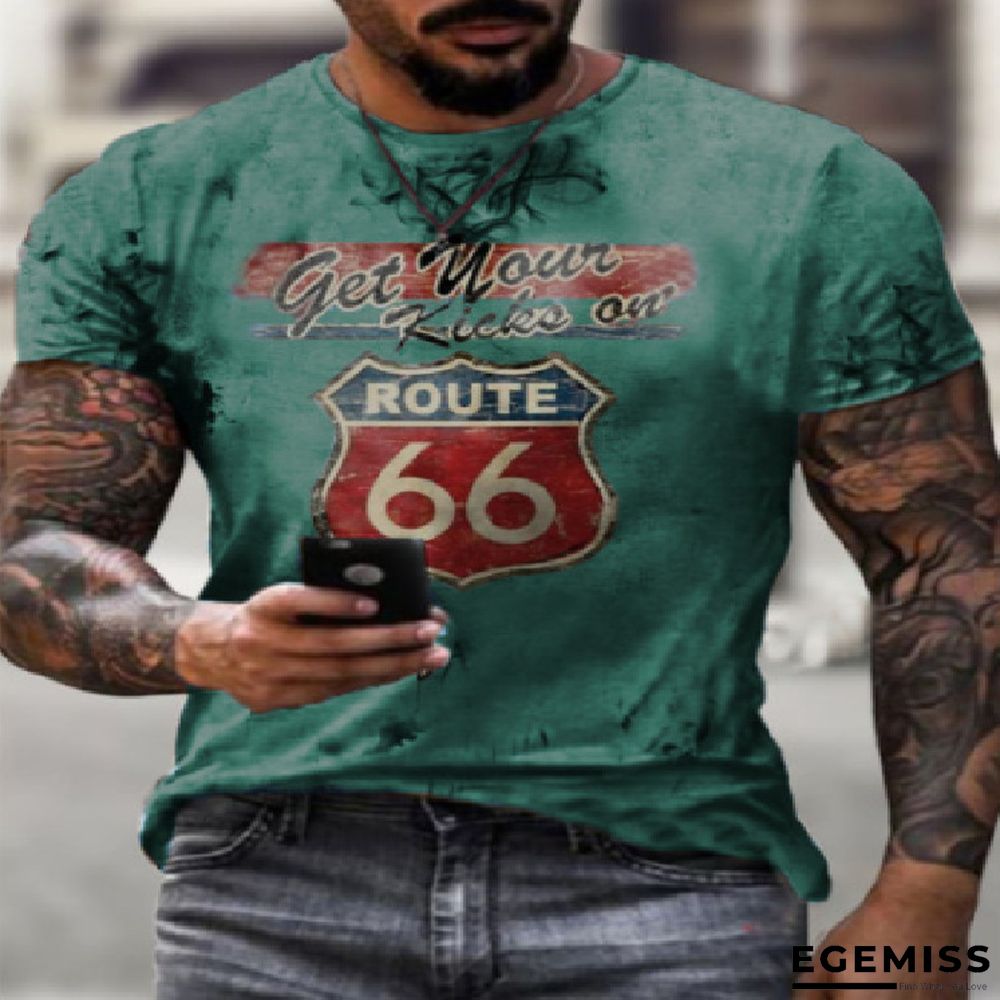 Casual 66 Digital Printed Short-sleeved T-shirt with Loose Collar | EGEMISS