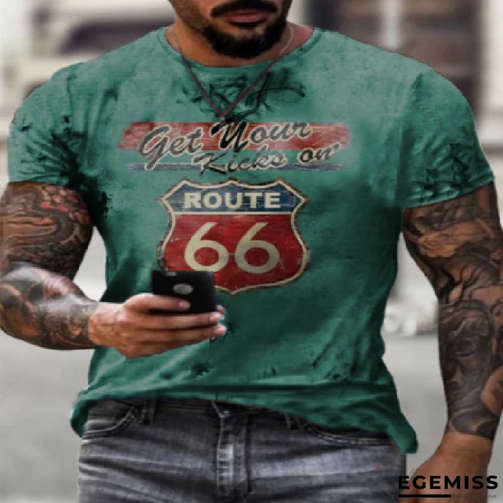 Casual 66 Digital Printed Short-sleeved T-shirt with Loose Collar | EGEMISS