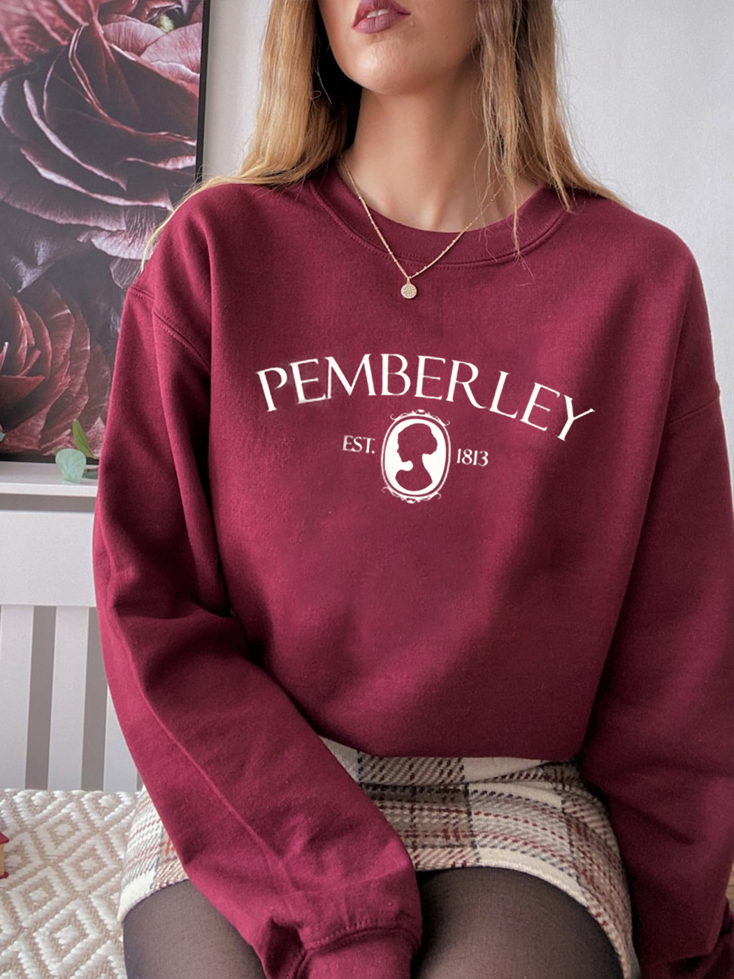 Women's Pemberley Sweatshirt,Pride And Prejudice,Vintage Print Crewneck Sweatshirt