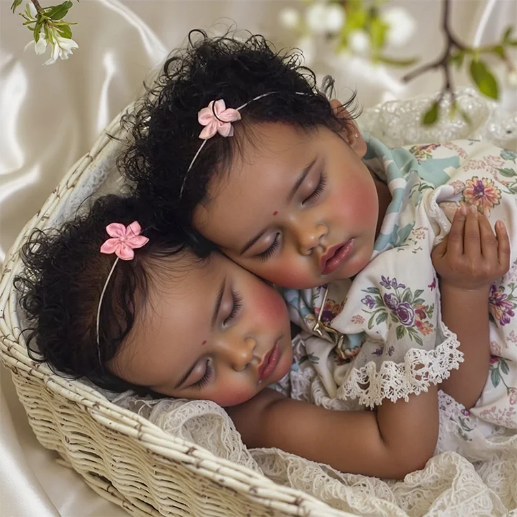 [Twins Sister Black] 17'' Real Lifelike Black Twins Atalanta and Celina African American Reborn Baby Girls By Rsgdolls®：Realistic Reborn Baby Dolls By Rsgdolls®
