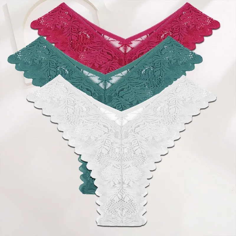 FINETOO 3PCS/Set Lace Gstring Panties Women Sexy M-XL Girls Thongs Perspective Temptation New Pantys Underwear Female Intimates