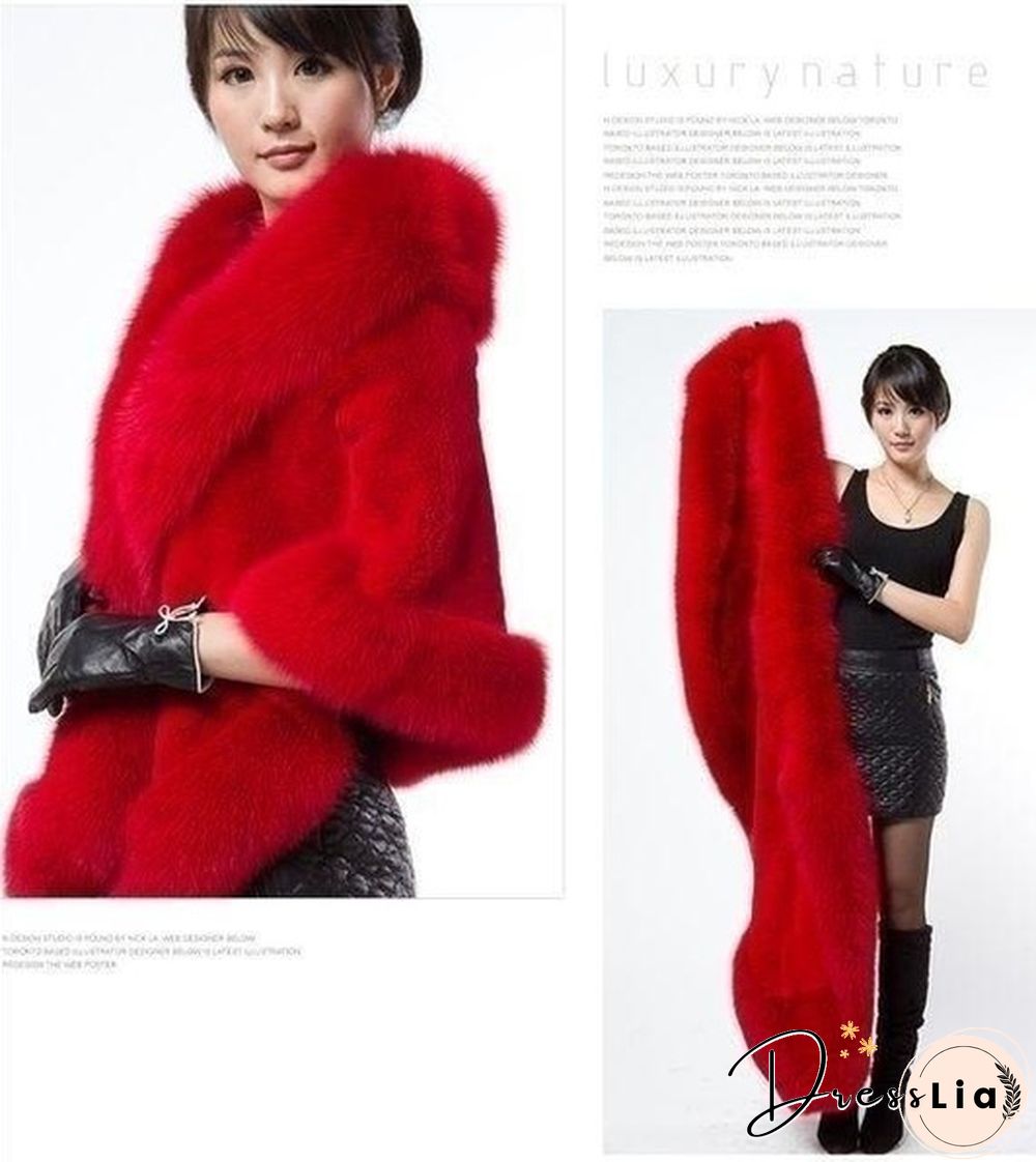 Women Winter Warm Luxury Faux Mink Cashmere Wedding Party Cape Wrap Coat