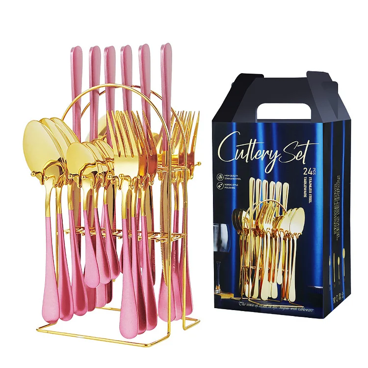 24-Piece Stainless Steel Cutlery Set with Stand