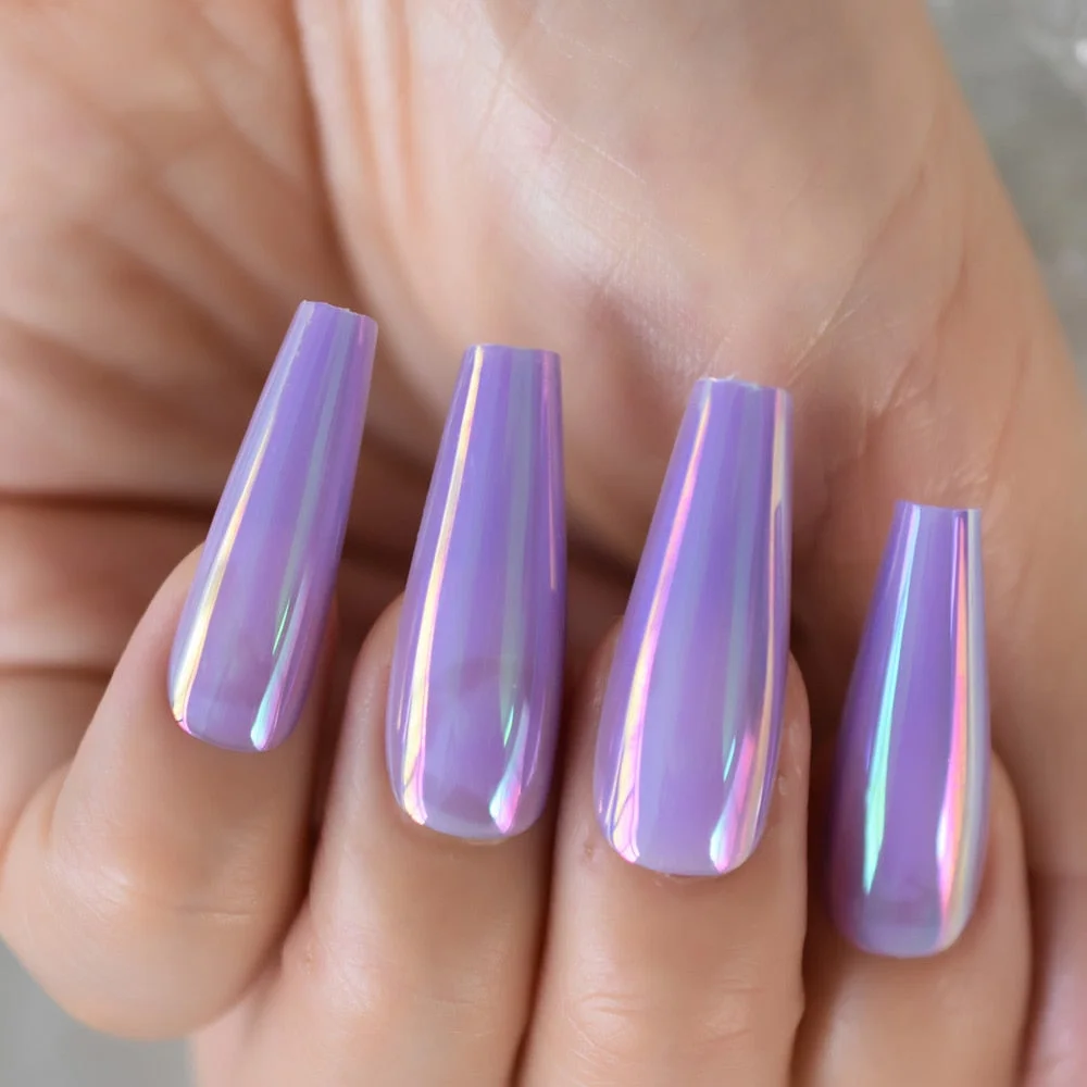 Metallic Coffin Nail Tips False Nails Long Ballerina Gold Mirror Fake Nails Press On Full Set For Fingernail Decorations-Nail Inspo