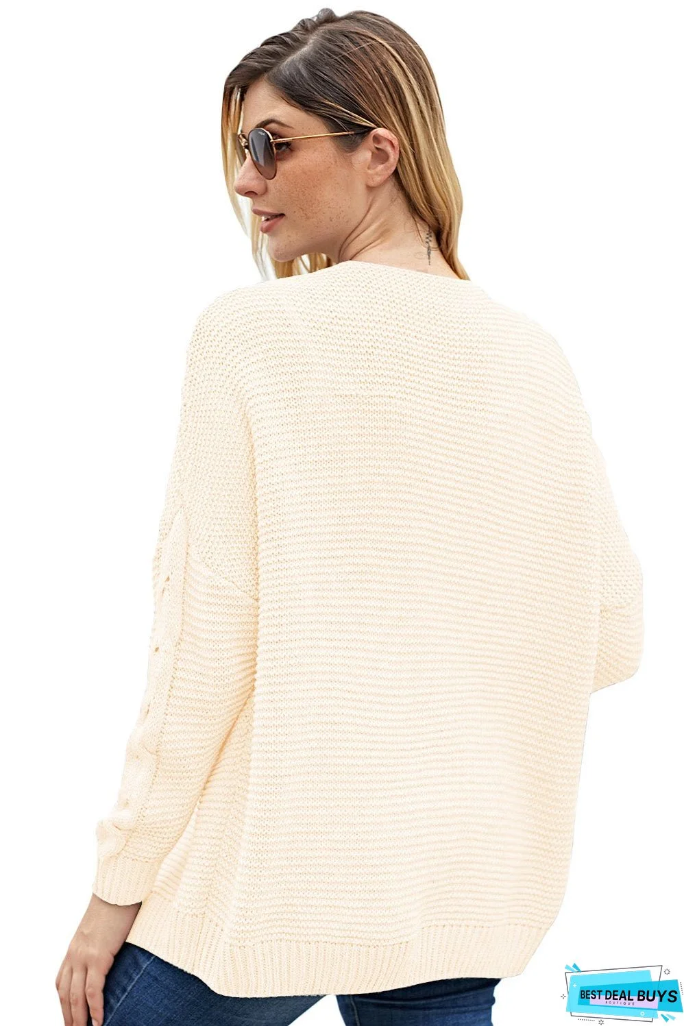 Fashion White Chunky Wide Long Sleeve Knit Cardigan