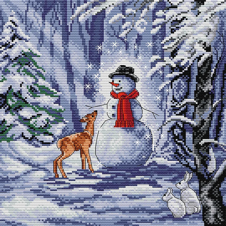 Joy Sunday Snowman And Deer 14CT Stamped Cross Stitch 32*32CM