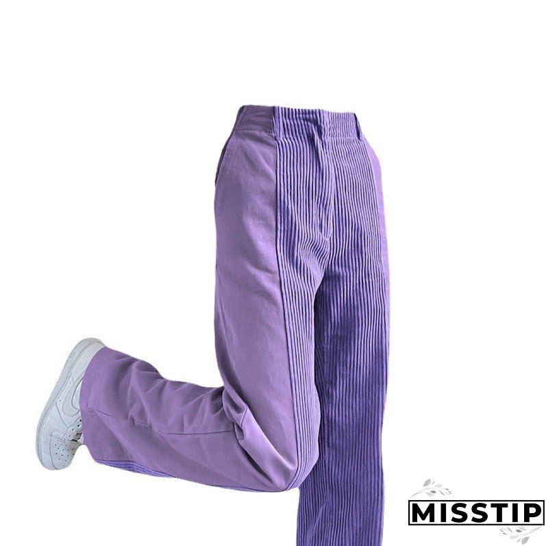 Temperament High Waist Corduroy Panel Pants