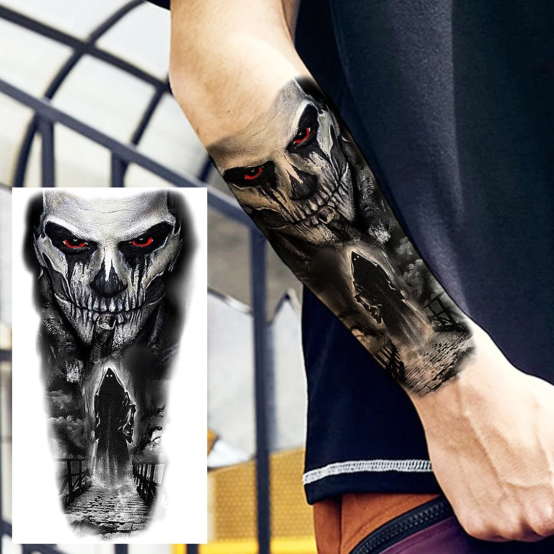 Halloween Clown Joker Scary Temporary Tattoos For Men Women Realistic Scary Lion Waterproof Tattoo Forearm Tatoos Vampire