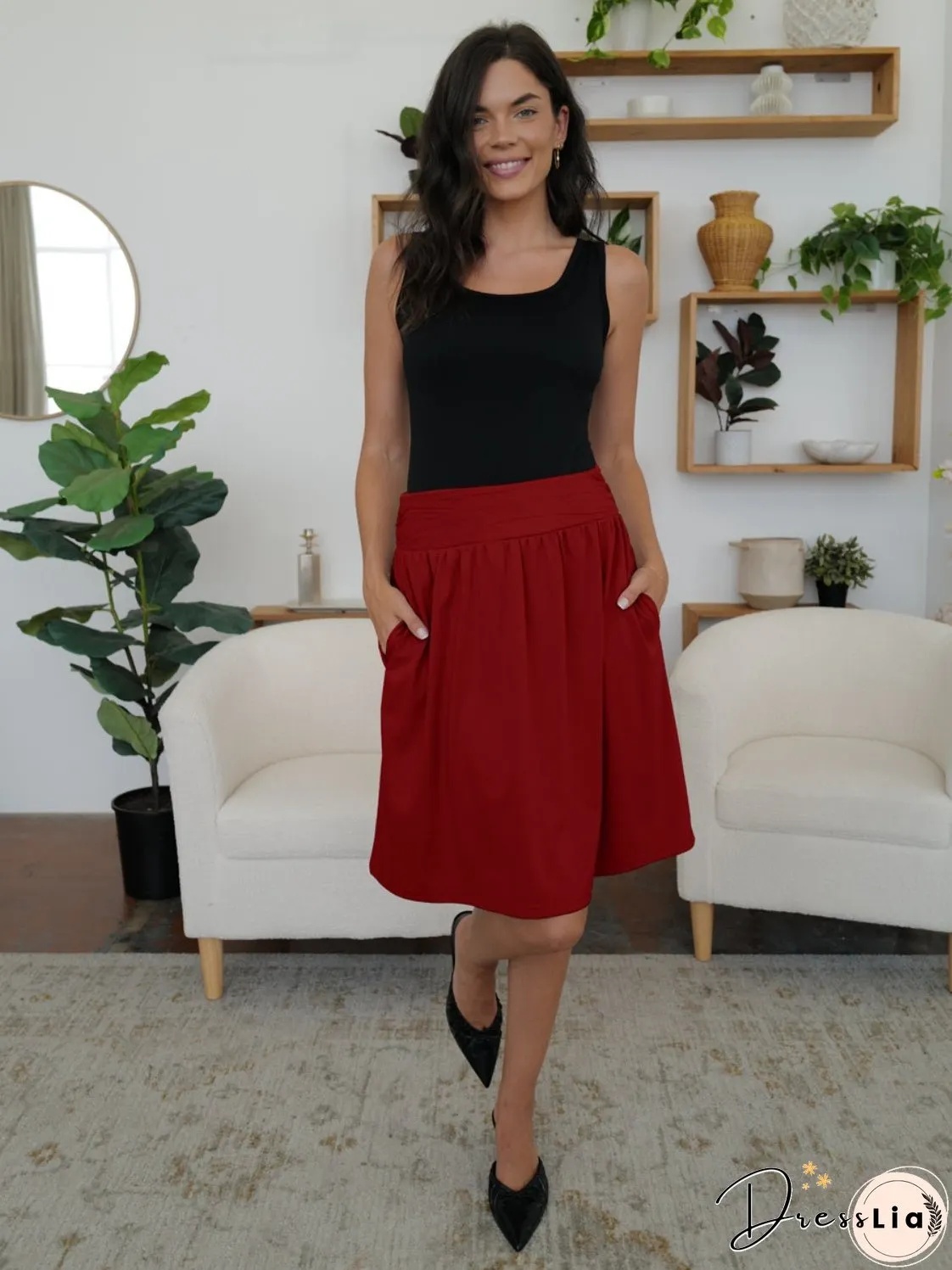 Elastic Waist Skirt with Pockets