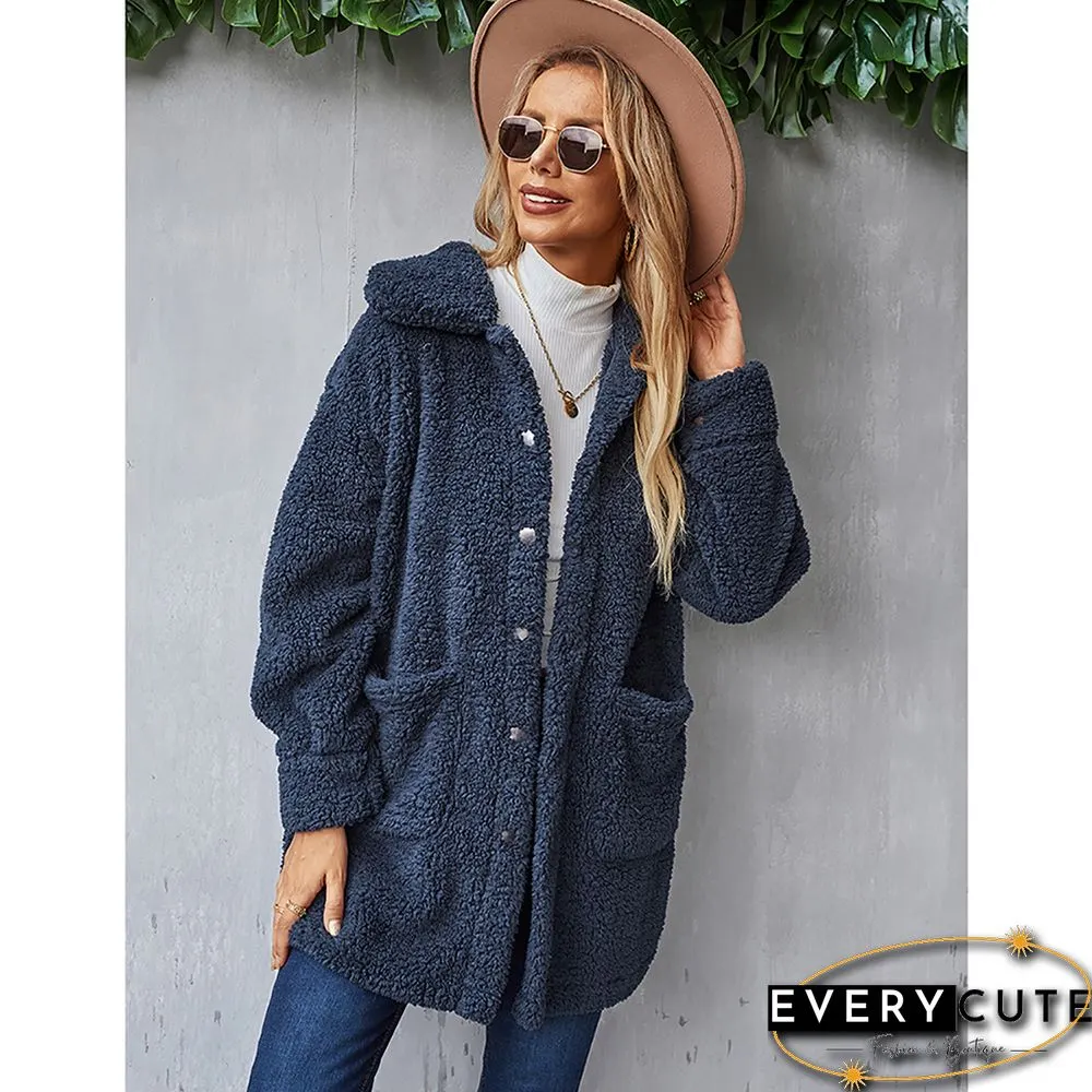 Navy Blue Double-sided Velvet Buttoned Plush Warm Coat