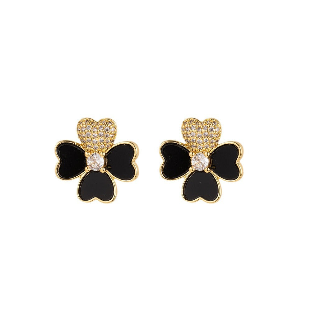 2 Pieces Moderate Luxury Flower Copper Diamond Inlay Stud Earrings