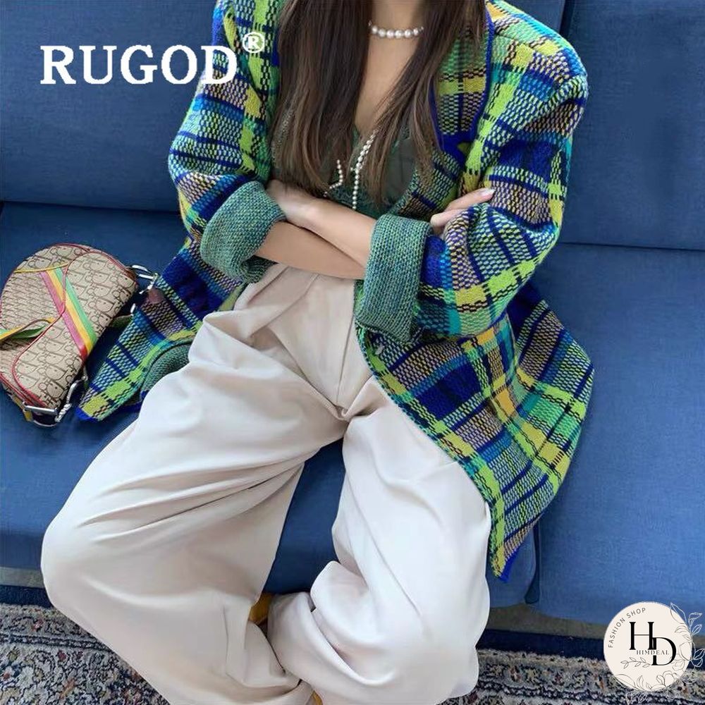 Fashion Bright Pink Green Plaid Knit Suit Korean Elegant Notched Collar Belted Vintage Jacket Autumn Winter Women's Suits