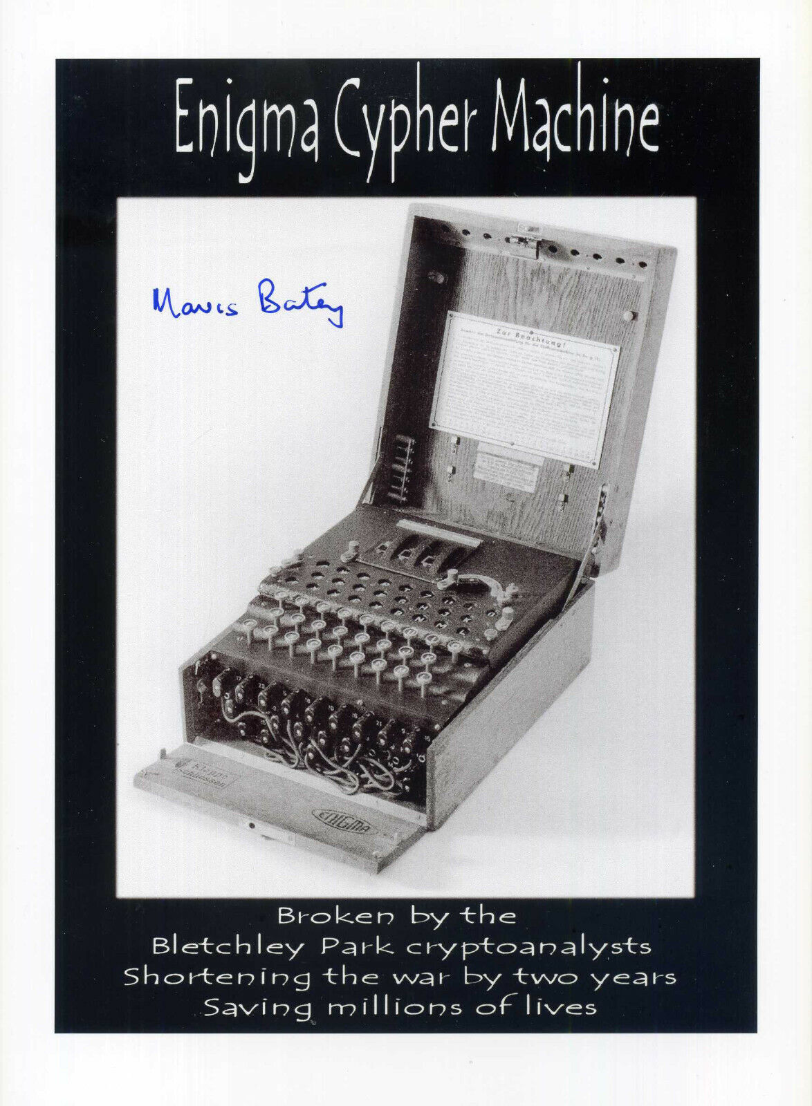 MAVIS BATEY Signed Photo Poster paintinggraph - ENIGMA Bletchley Park Cryptoanalyst - reprint