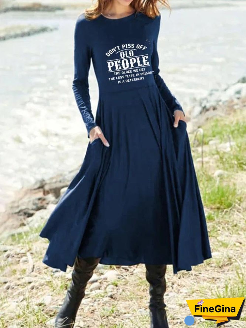 Soft Round Neck Letter Printed Dress