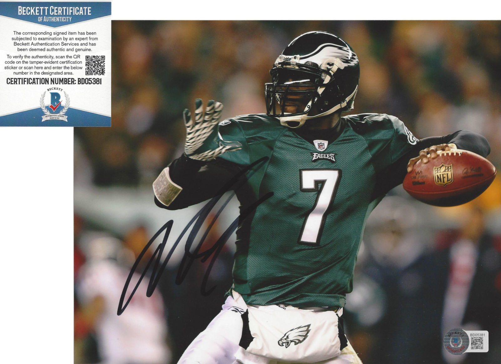 MICHAEL VIKE - PHILADELPHIA EAGLES - SIGNED 8x10 Photo Poster painting MIKE BECKETT BAS COA