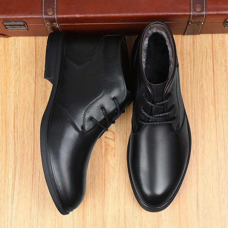 2021 Winter Warm Mens Outdoor Snow Boots Fashion Office Dress Casual Shoes Men Genuine Cow Leather Original Design Botas Hombre