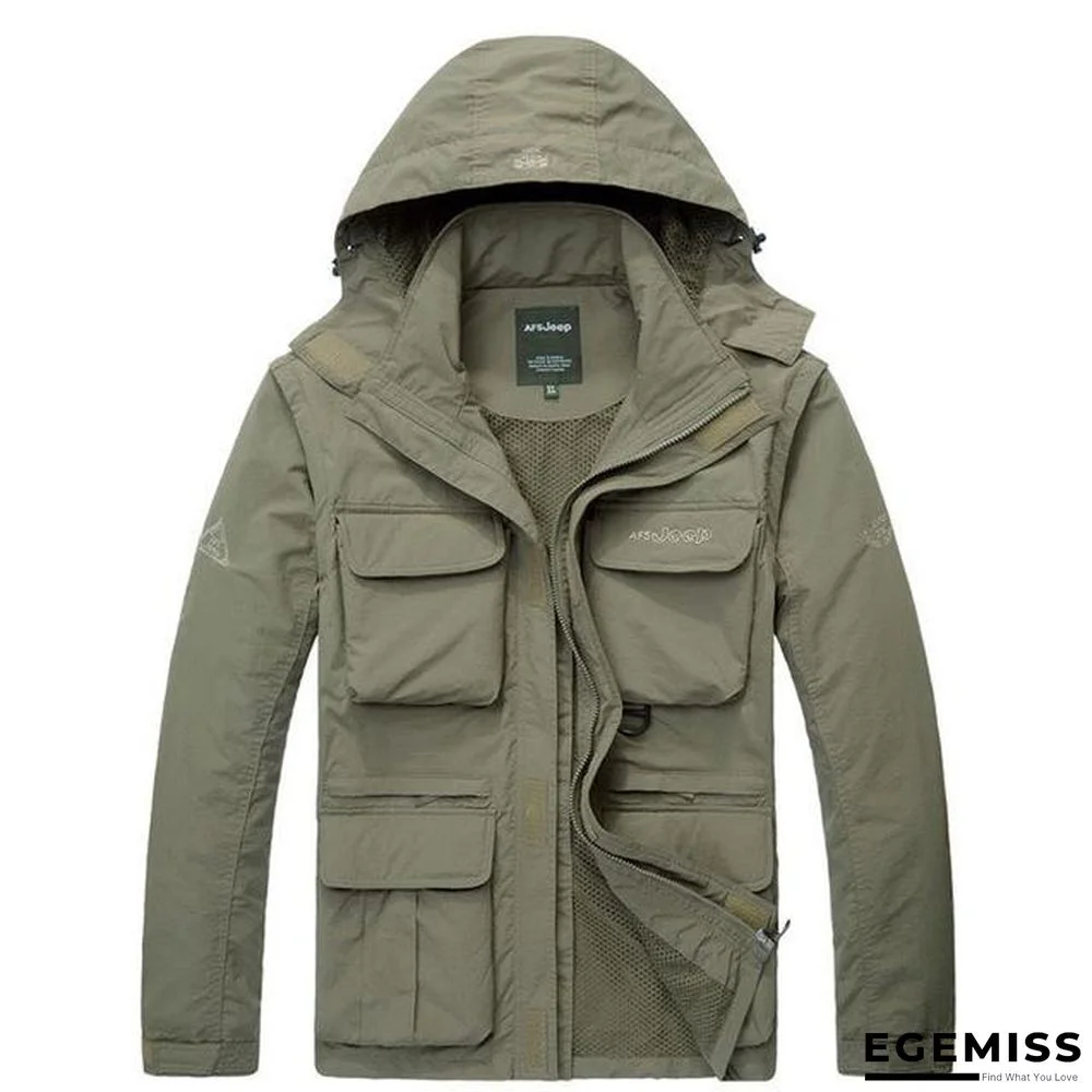 Men Tactical Jacket Autumn Quick Dry 2-in-1 Military Style Army Coat Multi Pockets Hooded Windbreaker Waterproof | EGEMISS