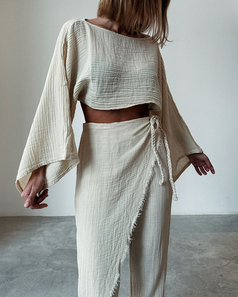Rotimia Woven lace-up cotton and linen two-piece set