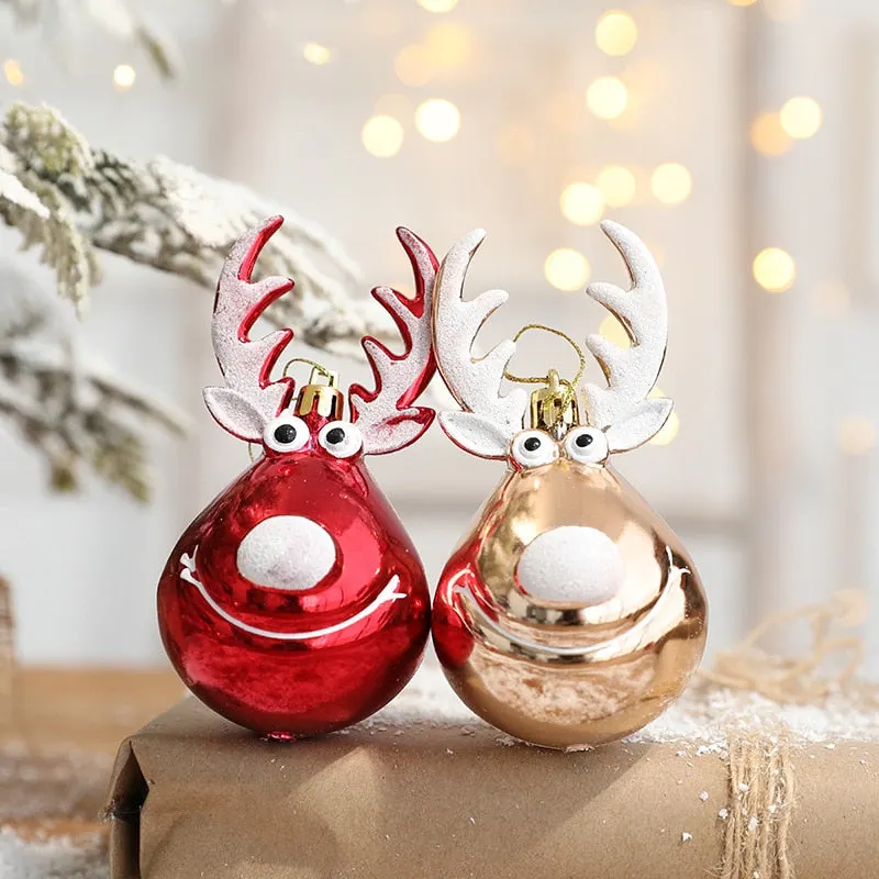 2pcs Elk Christmas Balls Ornaments Xmas Tree Hanging Bauble Pendant Christmas Decorations for Home New Year Party Navidad 2022