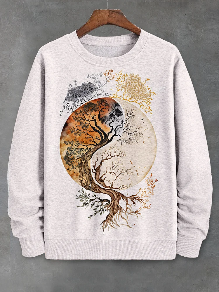 Men's Yin Yang Graphic Plants Illustration Print Casual Sweatshirt