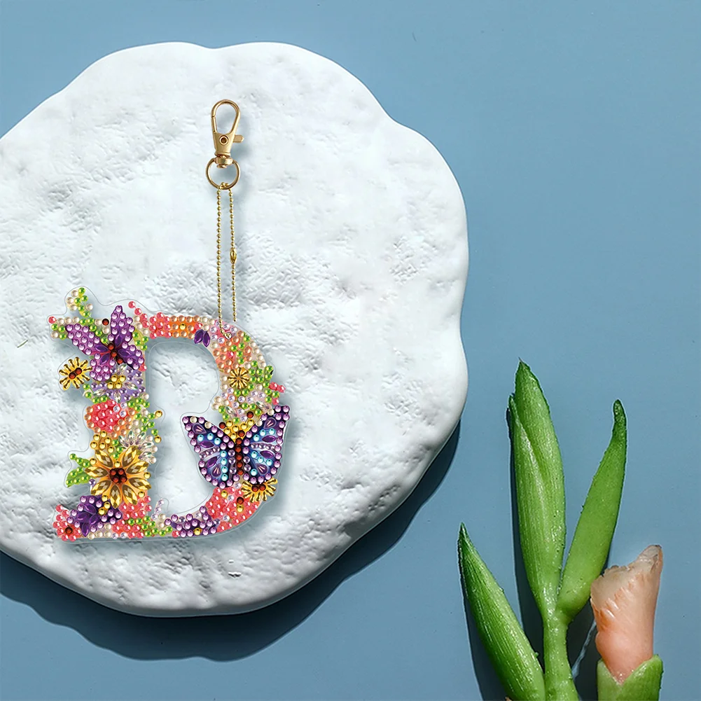 DIY D Diamond Art Key Rings Lettter Keychain Supplies Gift for Kids(Double Sided)
