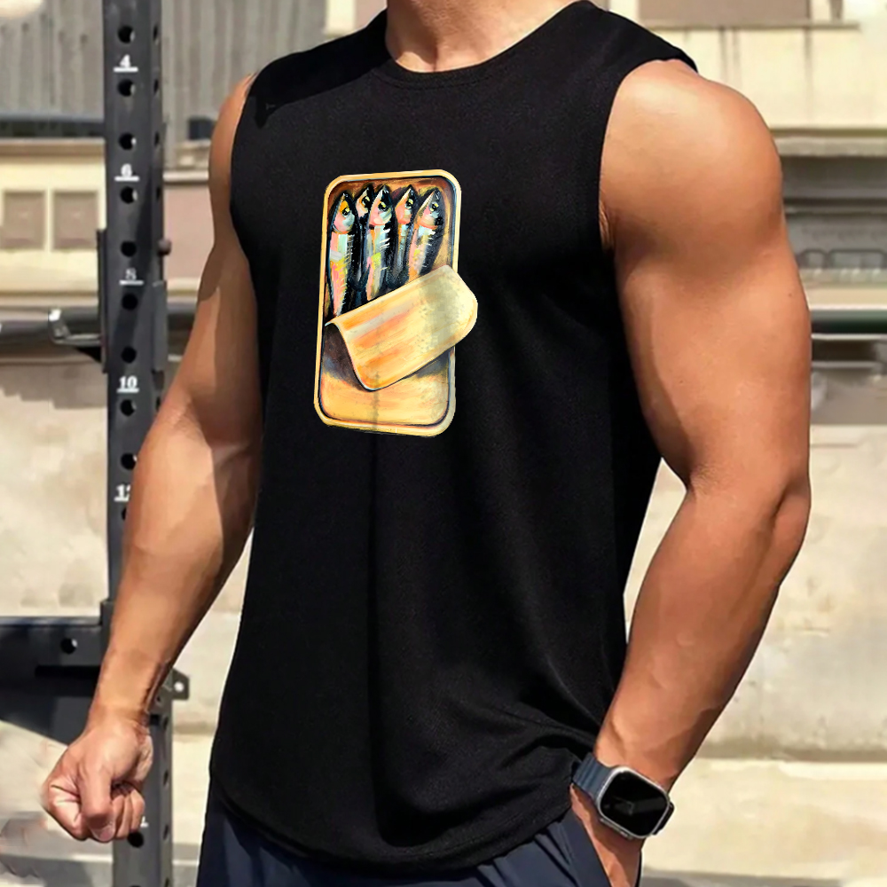 Unisex Casual Sardines Art Print Gym Tank Top