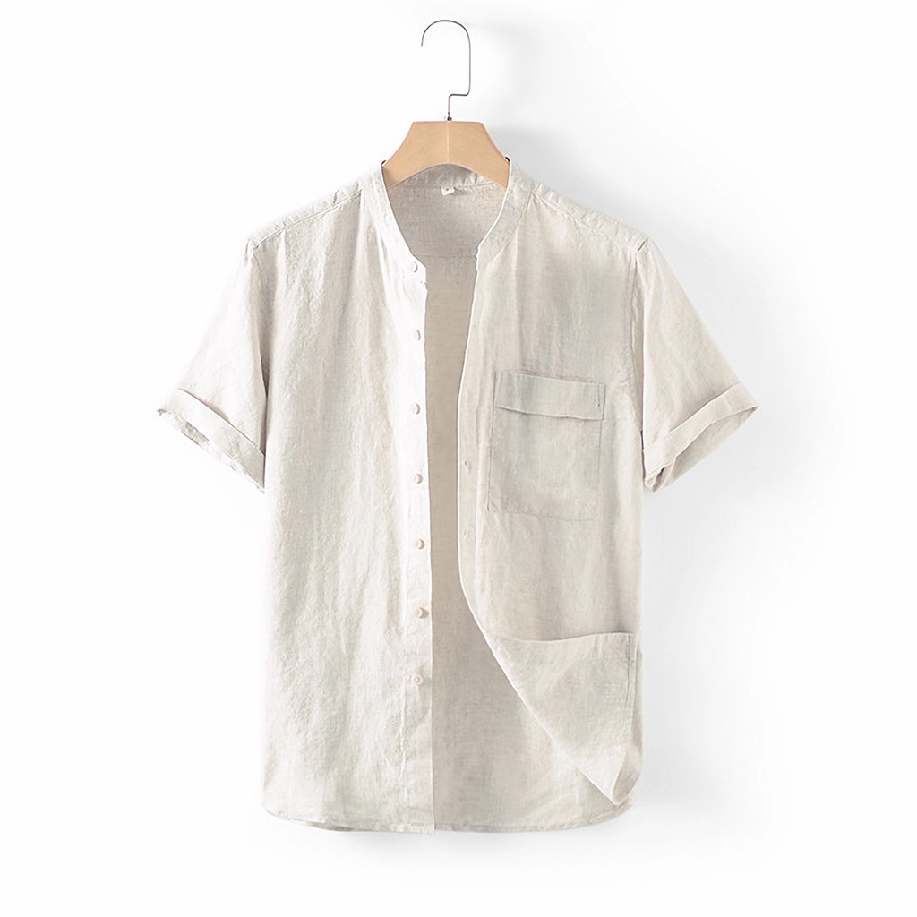 Chemise à manches courtes pour hommes en lin 100% européen- SOIE PLUS