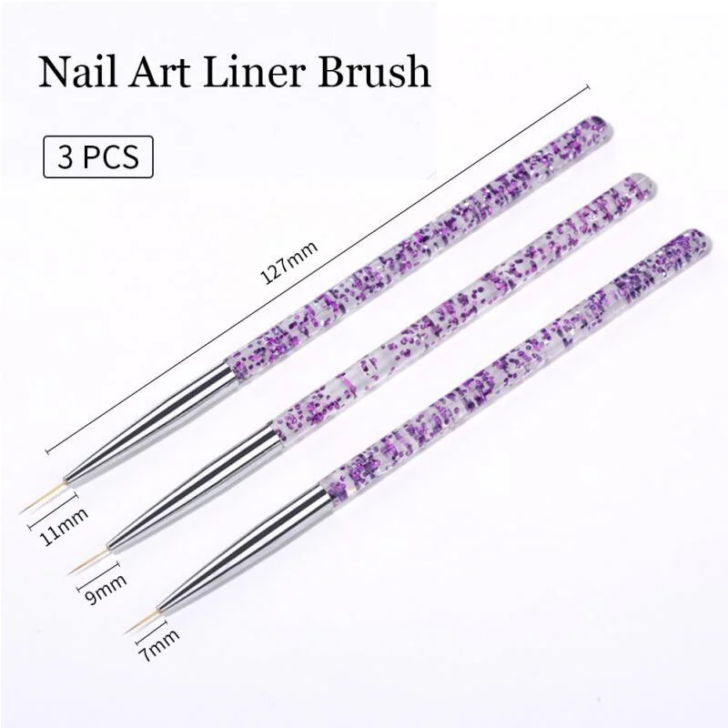 3pcs French Stripe Nail Art Liner Brush Set 3D Tips Ultra-thin Line Drawing Pen UV Gel Brushes Acrylic Extension Brush Pen Tools-Nail Inspo