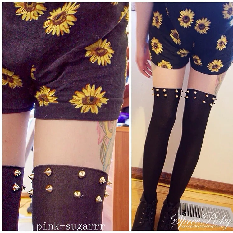 Final Stock! Harajuku Fashion Riveting Fake Over Knee Tights SP140375