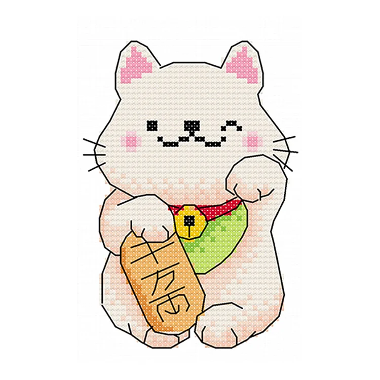 Lucky Cat 11CT Printed Cross Stitch Kits (25*20CM) fgoby
