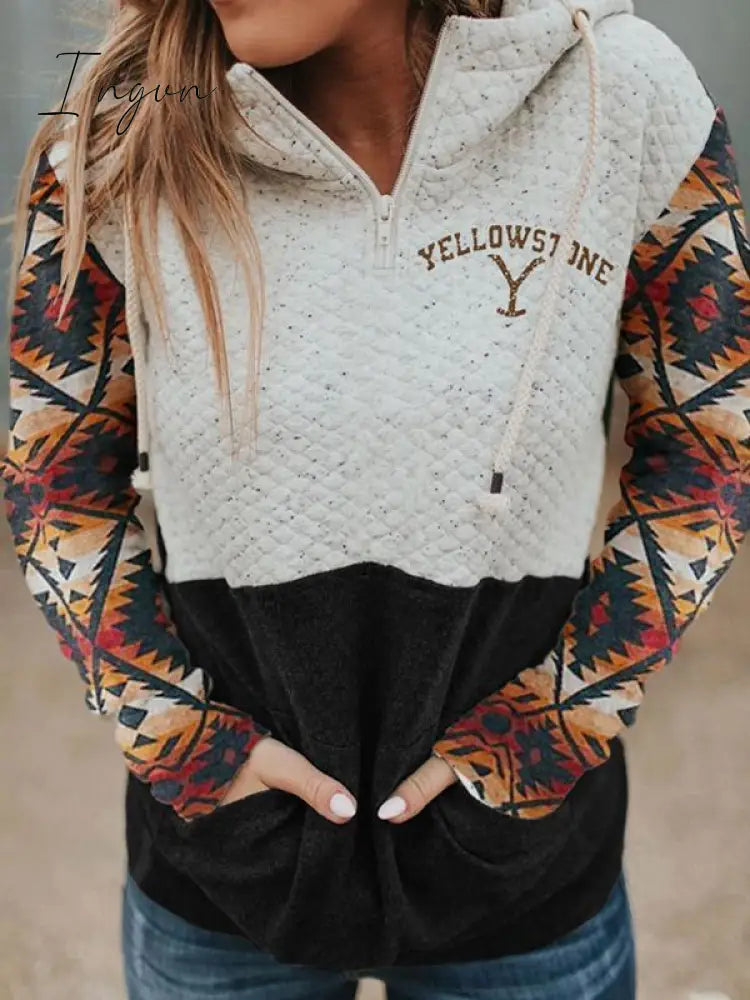 Ingvn - Women’s Printed Hooded Fleece Shirt Long Sleeve Sweater Coat Picture Color / S