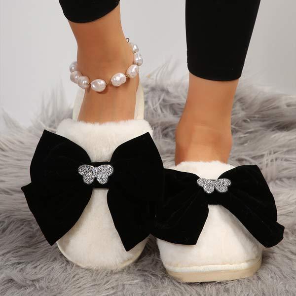 Women's Bow Knot Closed-Toe Furry Slippers