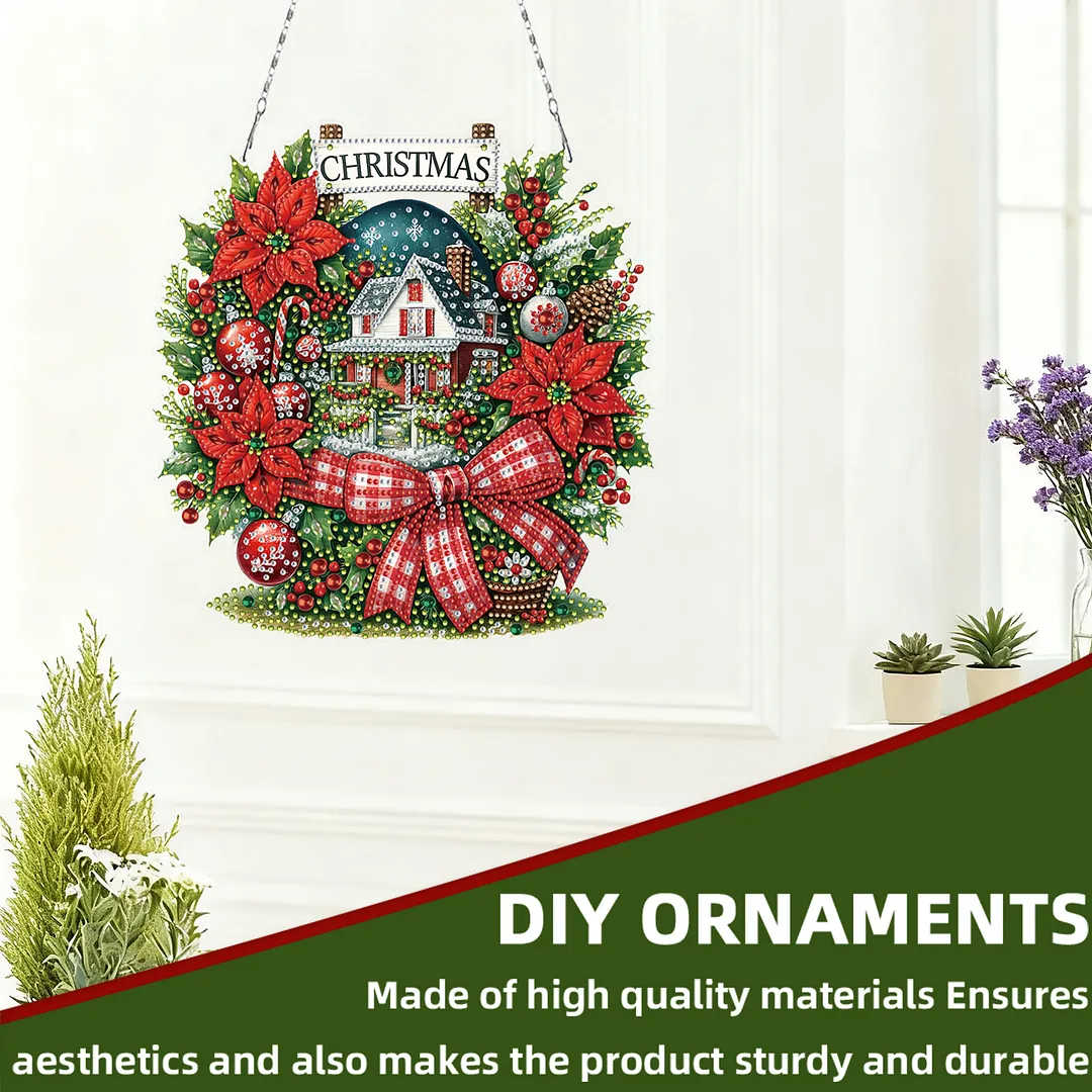 Christmas House DIY 2D Flat Acrylic Double Sided Diamond Painting Kits Pendant