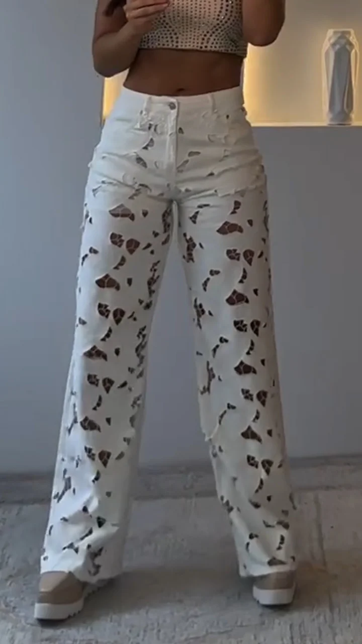 Women's Hollow Casual Denim Trousers