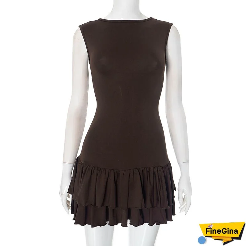 White Daily Party Elegant Simplicity Patchwork Feathers Solid Color O Neck Sleeveless Dress Dresses