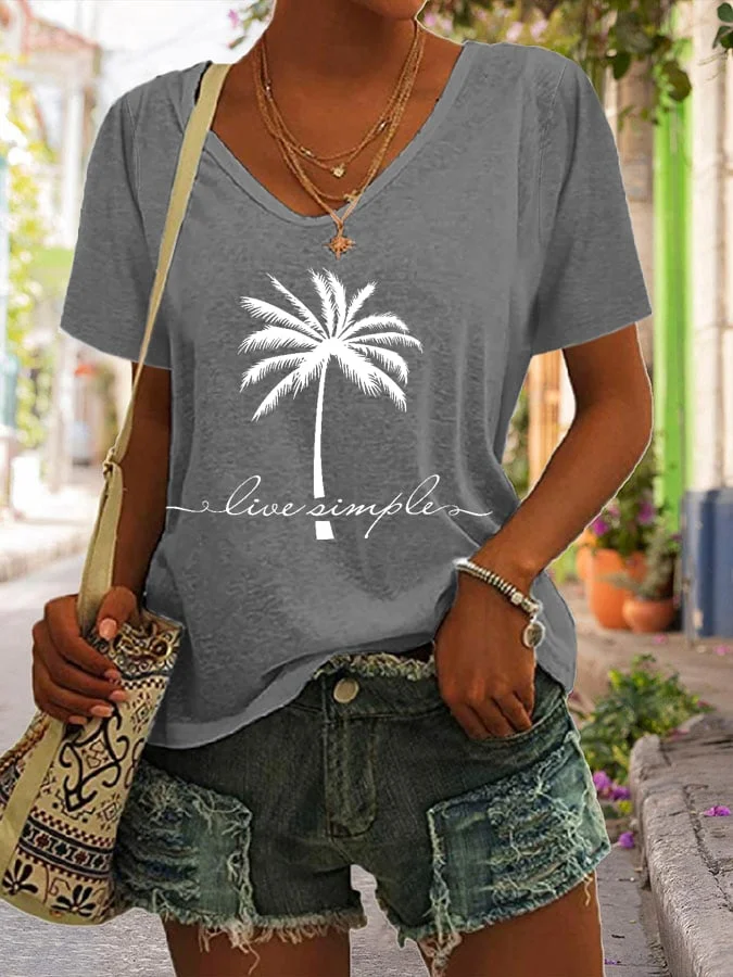 Live Simple Printed Casual Short-Sleeved T-Shirt
