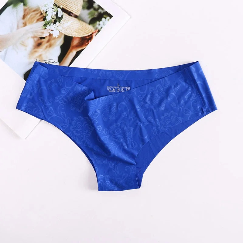 Women Ice-Silk Seamless Panties One-Piece Solid Color Sexy Briefs For Ladies Soft Floral Underwear Lingerie Plus Size XL