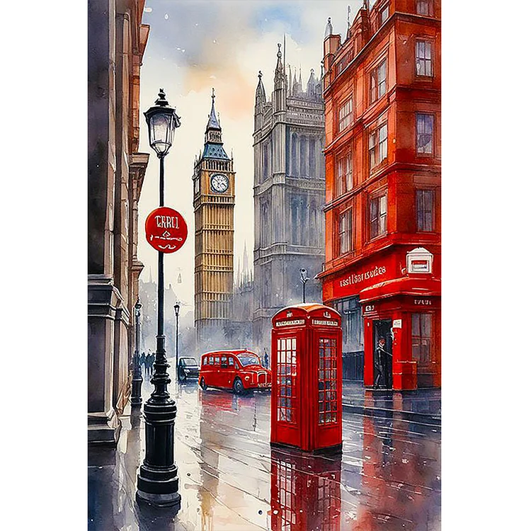 Big Ben Red House Telephone Booth 40*60CM (Canvas) Full Round Drill Diamond Painting gbfke