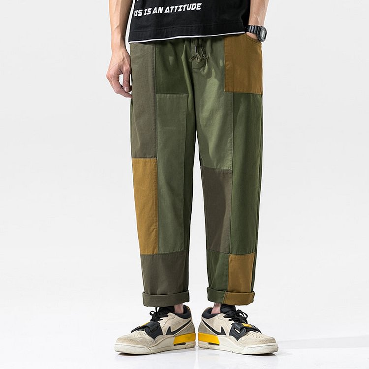 Men's Spring plus Size Loose Track Pants Color Matching Straight Casual Pants Men Cargo Pant