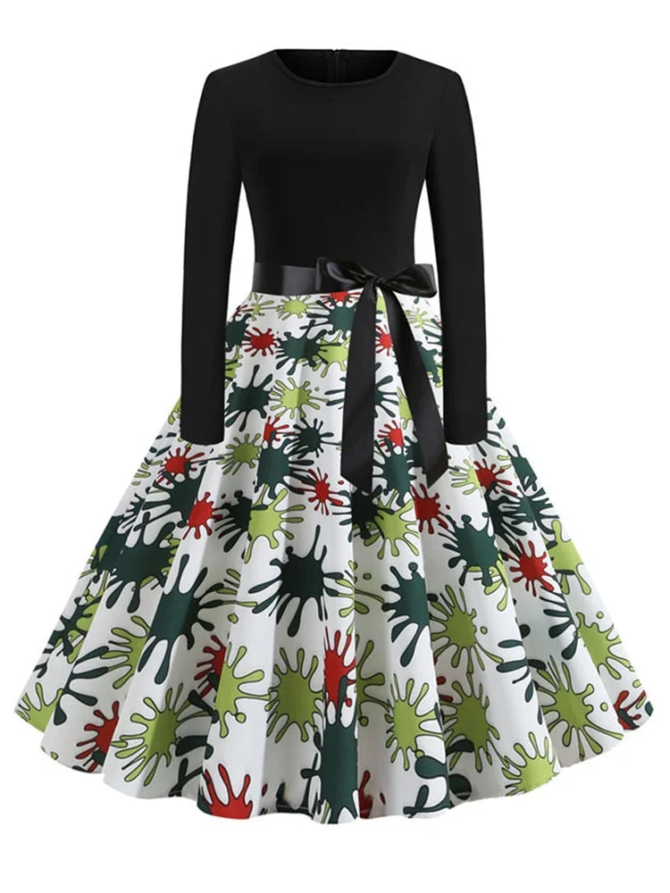 New Autumn Winter Women Plaid Print Dress Elegant Casual Vintgae Dress Robe Femme Black Patchwork A-line Party Vestidos