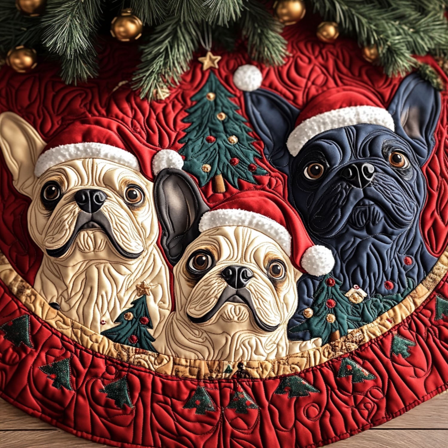 Frenchie Spirit Quilted Christmas Tree Skirt NCU0PT2444