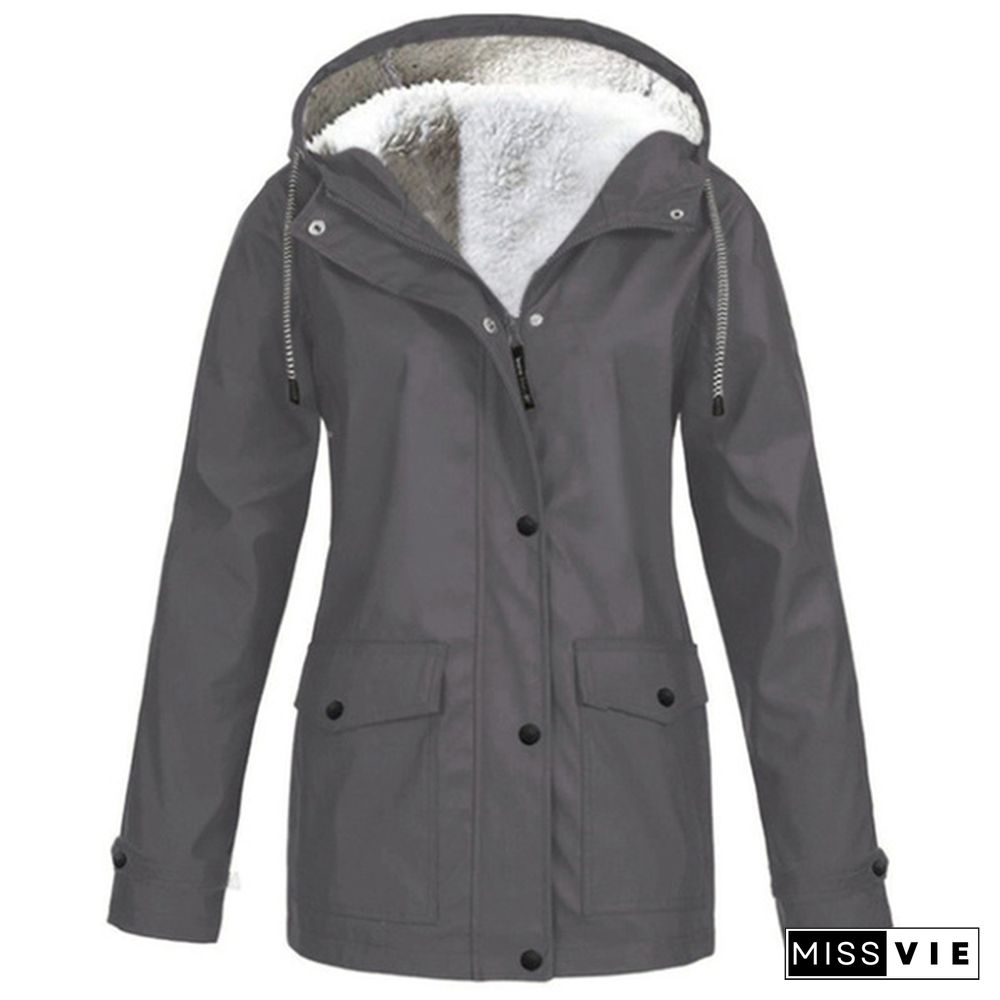 Womens Fashion All Seasons Outdoor Waterproof Rain Jacket Casual Loose Plus Size Hooded