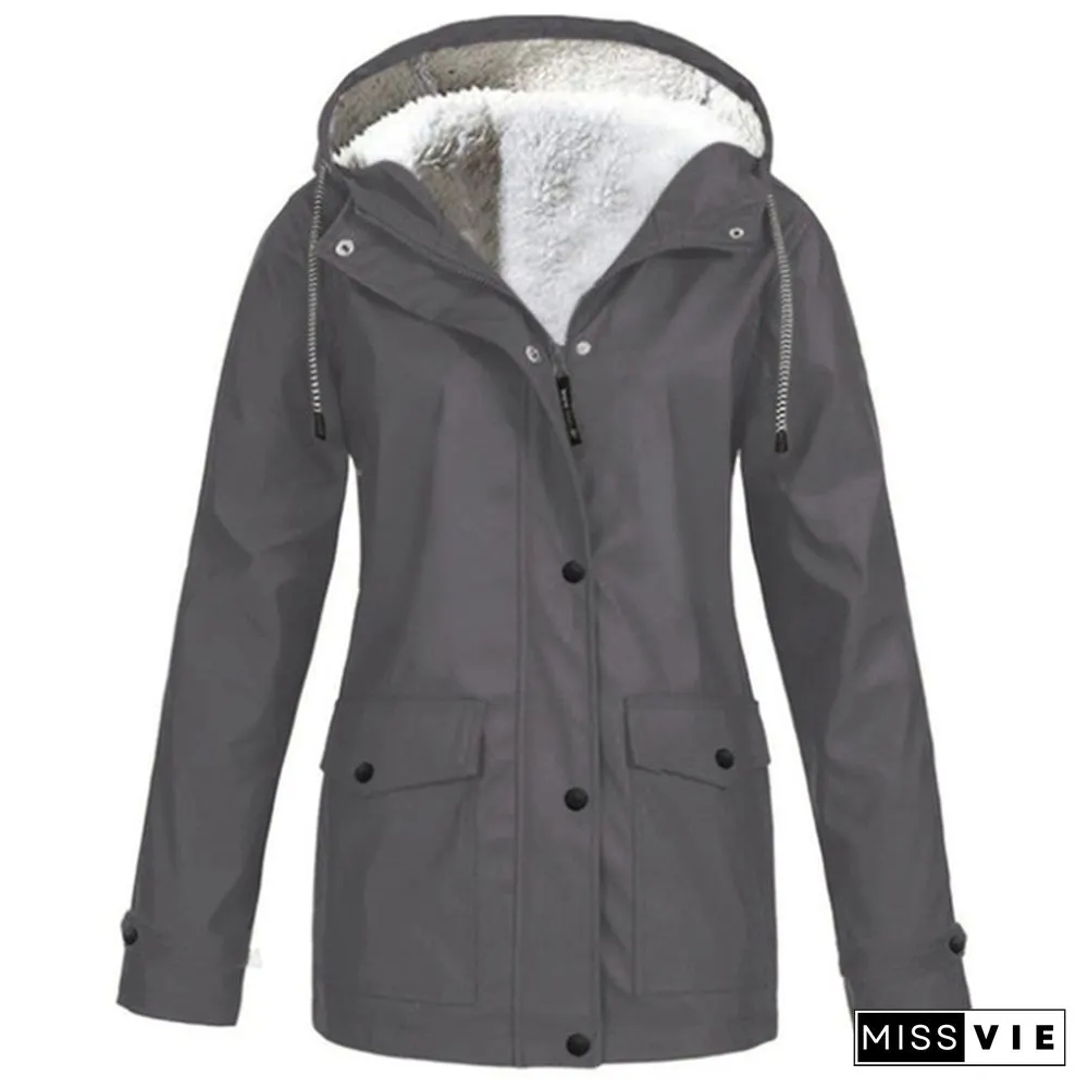 Womens Fashion All Seasons Outdoor Waterproof Rain Jacket Casual Loose Plus Size Hooded