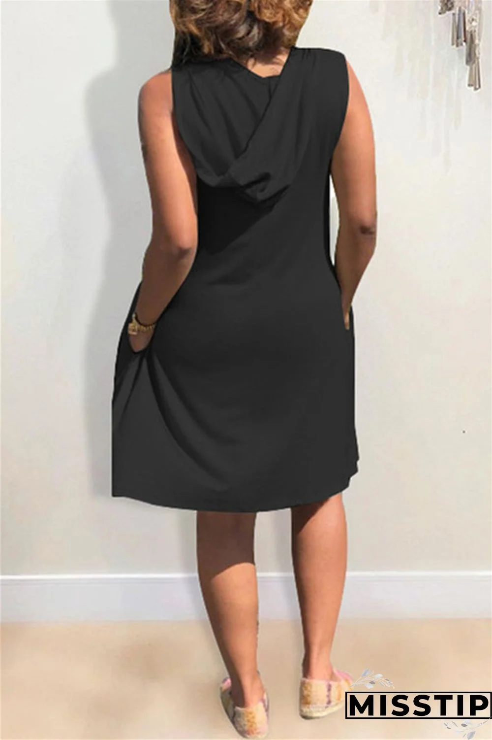 Burgundy Fashion Casual Letter Print Basic Hooded Collar Sleeveless Dress Dresses