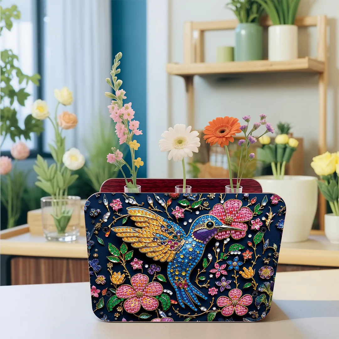 Hummingbird DIY Flower Vase Wooden Double Sided Desktop Diamond Art Kit Decor