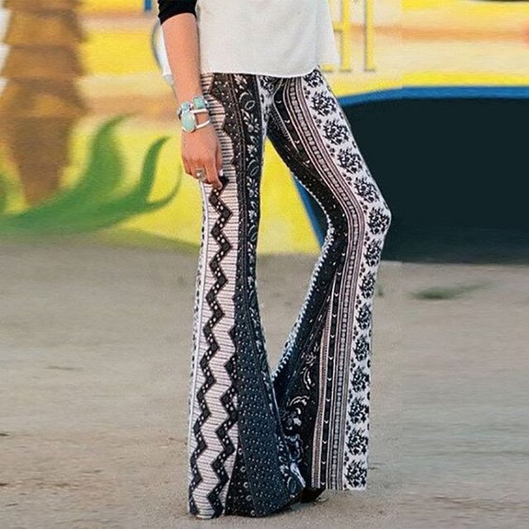 Printed Western Stretch Flare Pants